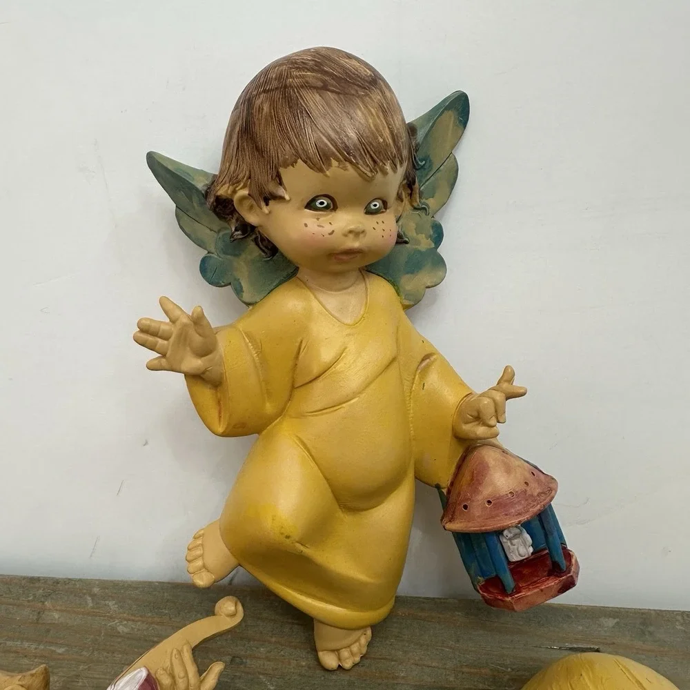 Vintage Fontanini Angel Cherub Set Of 3 Wall Plaque Drummer Baby Italy Resin